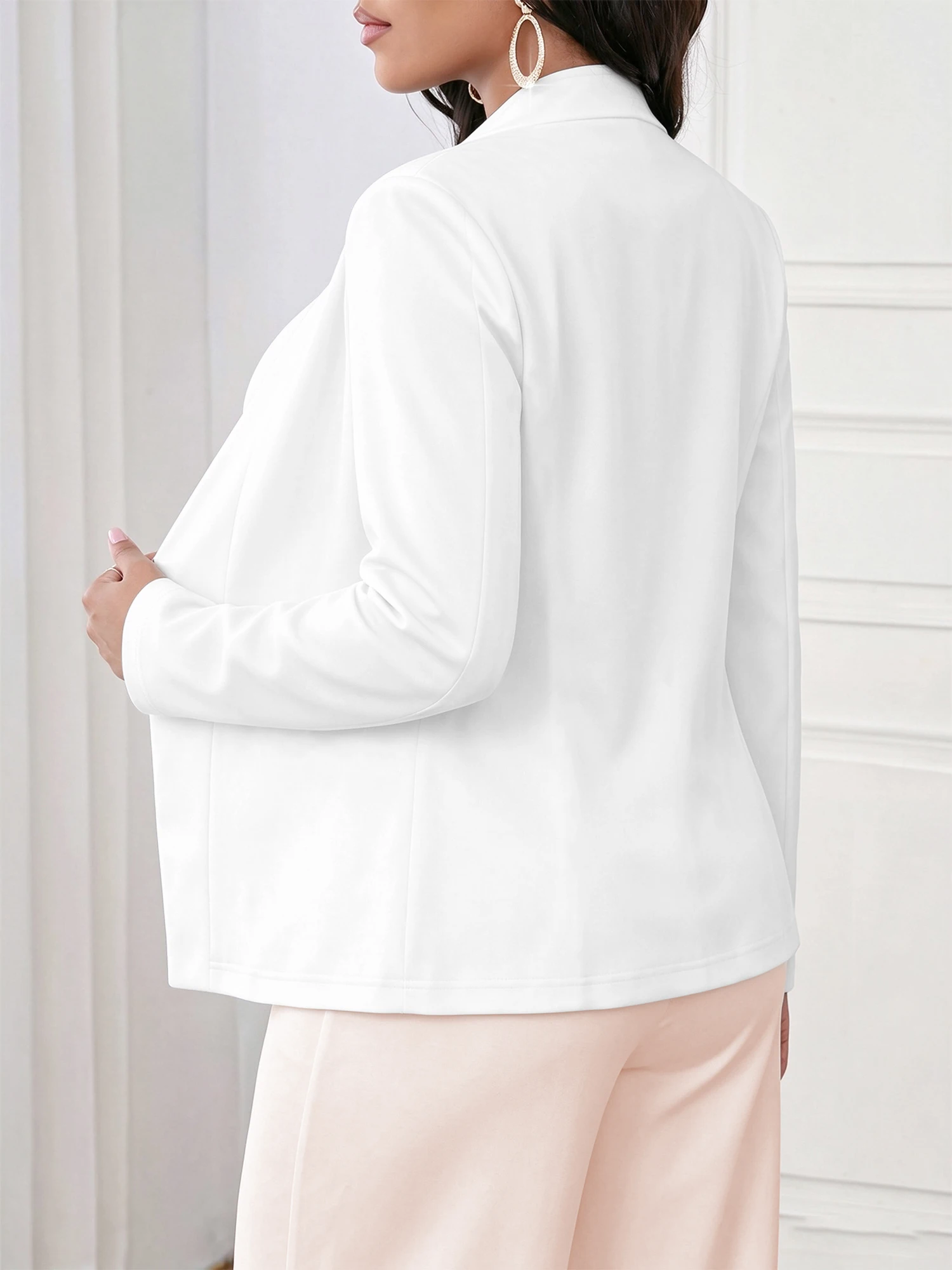 2026 Autumn Women Light Blazer Jacket Stand Collar Open Front Solid Long Sleeve Slim Fit Office Lady Outerwear
