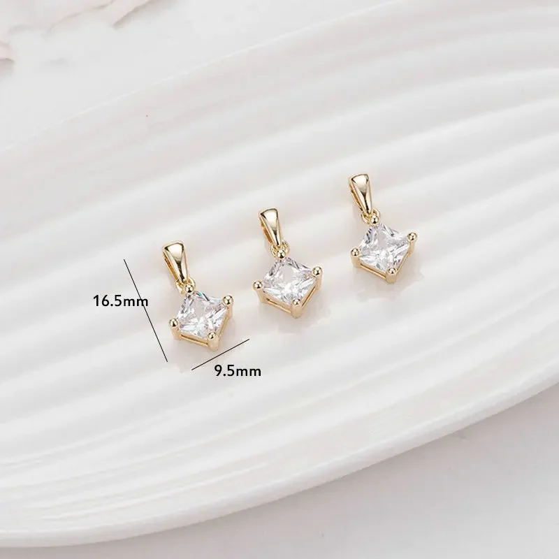 16.5X9.5MM Vàng 14K Màu Đồng Thau Và Zircon Hình Thoi Hình Vòng Tay Mặt Dây Chuyền Trang Sức Làm Tiếp Liệu Diy Phát Hiện phụ Kiện