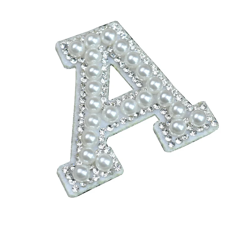 1pc Pearl letter Patches Iron-On Silver Rhinestone Pearl Patches English For Personalized Clothings