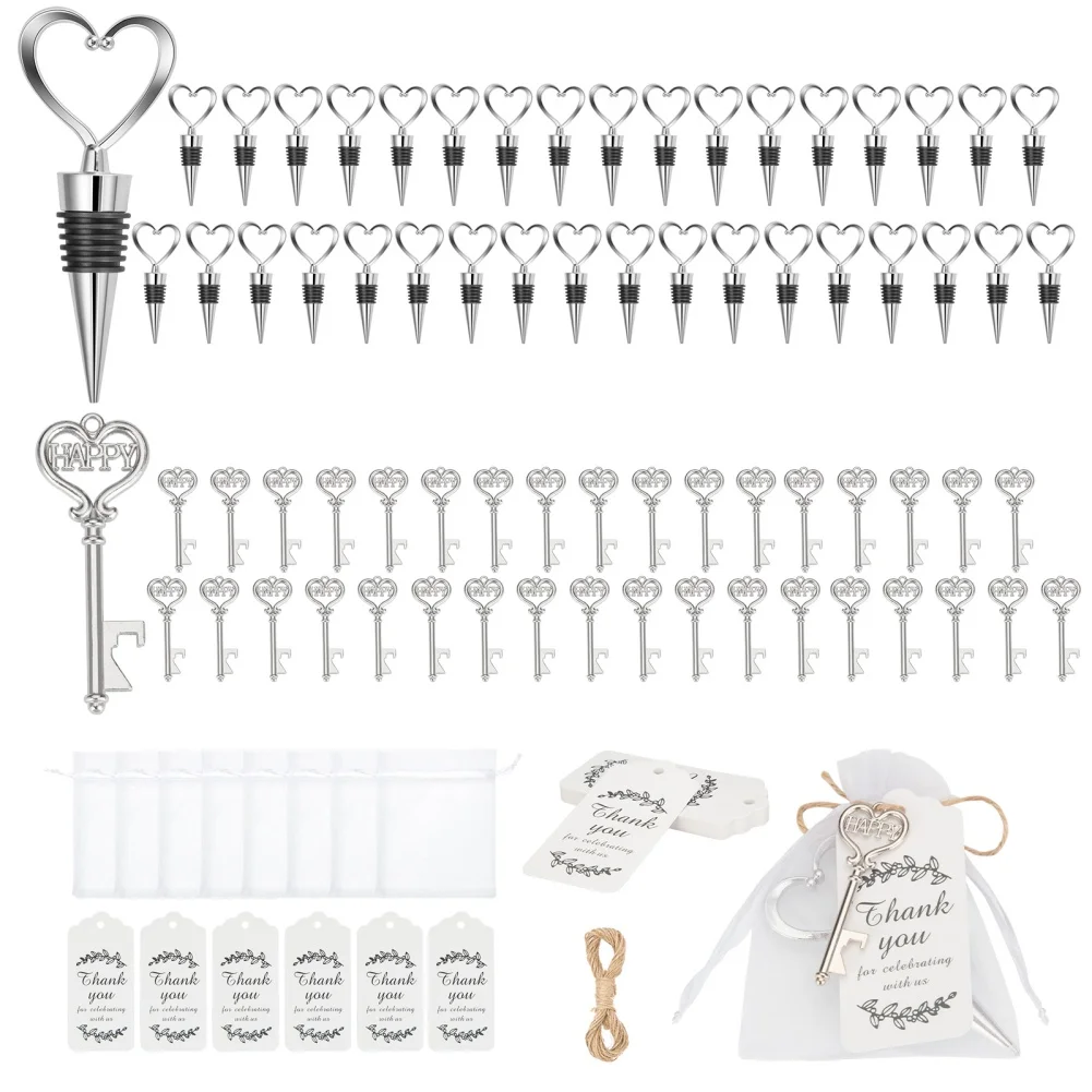 24/36 Pezzi Tappo per vino a Forma di Cuore Bomboniera da Sposa con 24/36 Pezzi Apribottiglie per Vino, Bomboniere per Ospiti