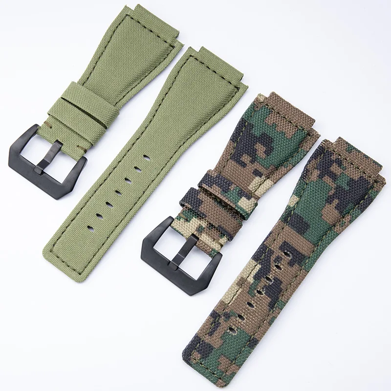 Replacement 34*24mm Camouflage Army Green Canvas Strap for Bell & Ross BR01 BR03 Men's Watch Band Adapter