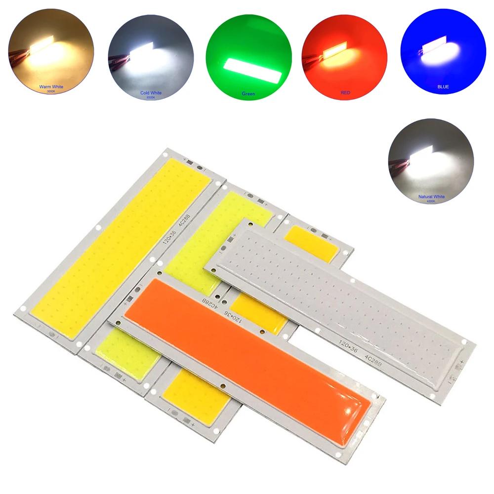 120*36mm Ultra Bright 20W DC 12V 1300LM COB LED Chip Panel Light Strip ighting Source for DIY Car Lights Work Lamps