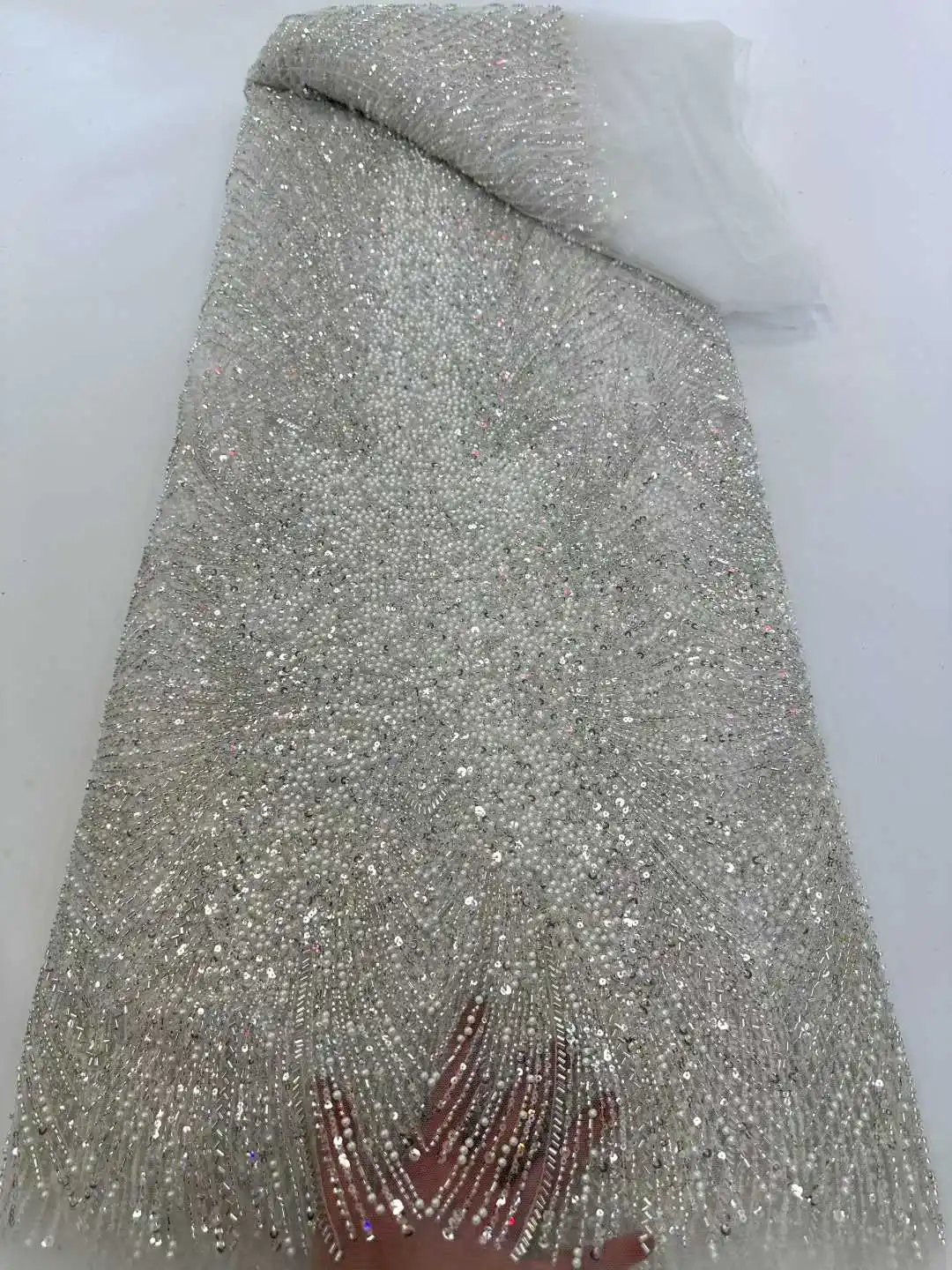 

Tulle Lace Fabric with Beads And Sequins for Weddings Parties Nigerian African Style Latest 2025 Hot Sale for Brides Dress