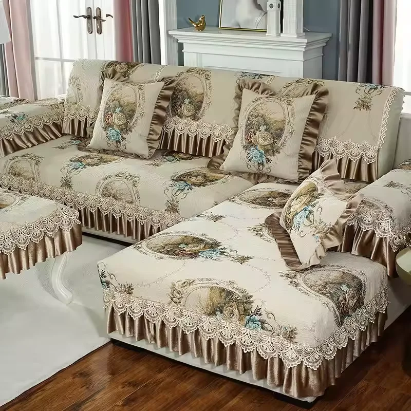 European Non-slip Sofa Cushion Cover Four Seasons Universal Sofa Towel Backrest Pillowcase Cover Towel Embroidery Lace Jacquard