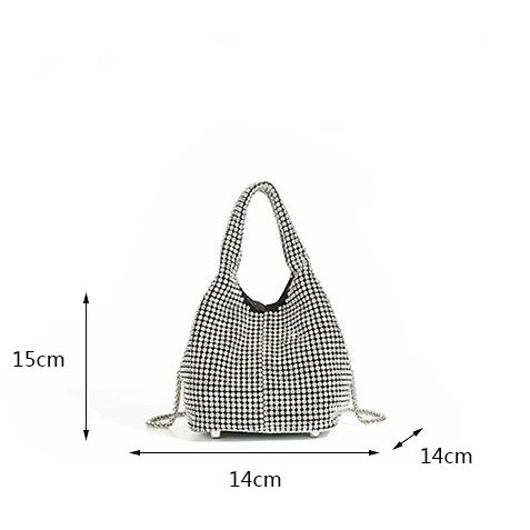 Shiny Crystal Diamond Women Purses and Handbags Rhinestone Bucket Tote Bag Crossbody Bags Chain Shoulder Bag Evening Party Bags