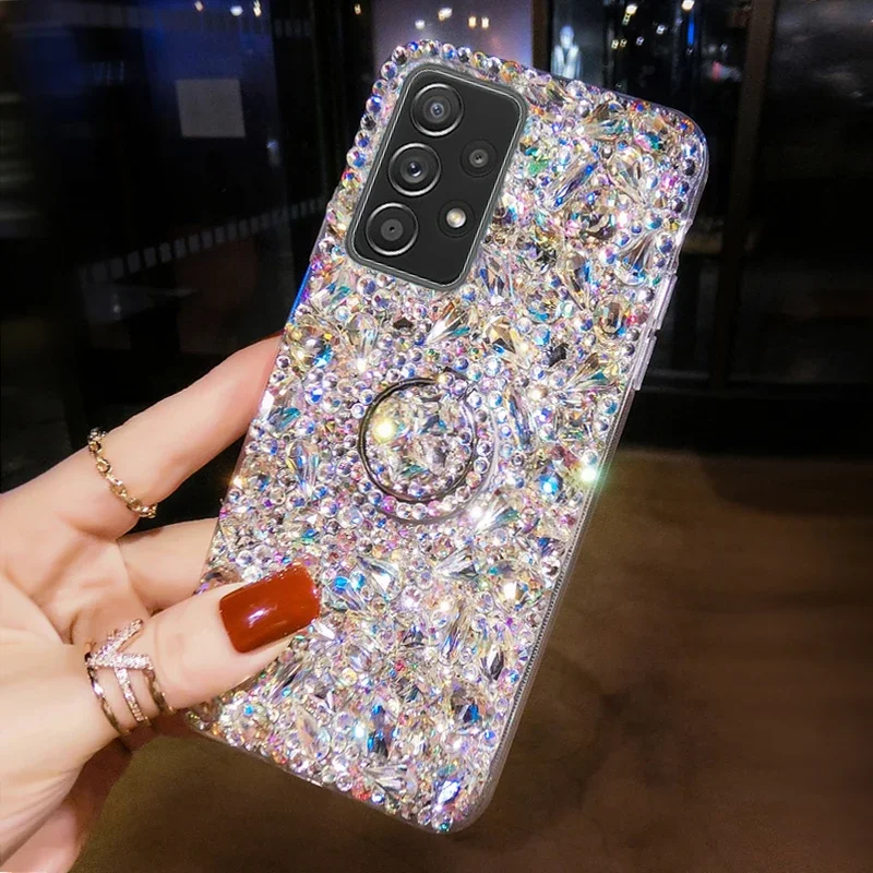 Luxury Fashion Rhinestone Color Glitter Case For Samsung GalaxyA22 A32 A52 A71 A5 A72 A73 A53 A33 A55 A54 Stand Back Phone Cover