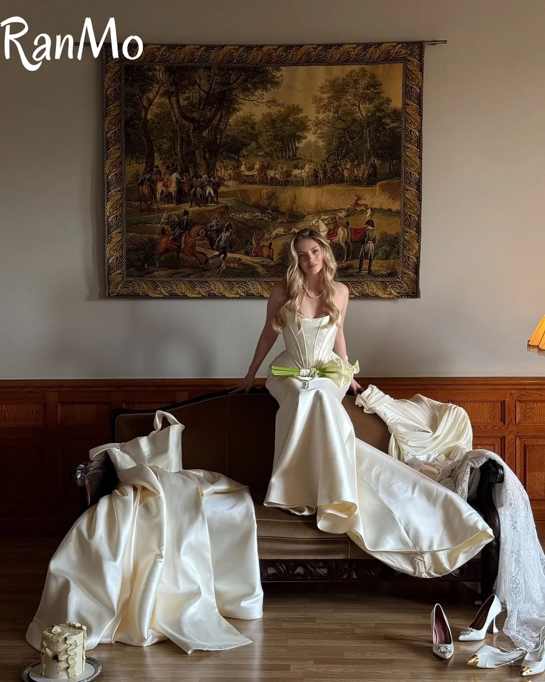 Ranmo 2025 Customized Modern Mermaid Wedding Party Dress Boat Neck Sleeveless Stain Evening Gown Vestido De Novia Floor-Length