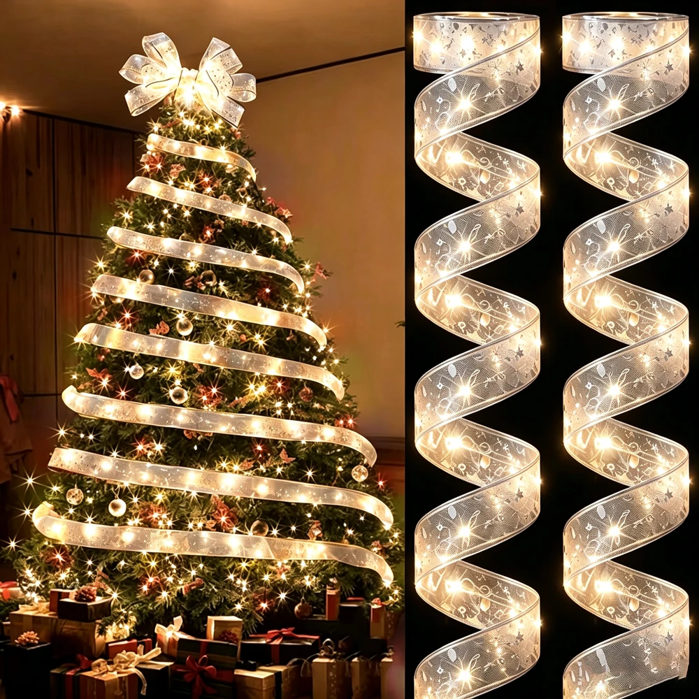 Indoor String Lights Battery Operated Christmas Ribbon Christmas Tree Accessories Decoration for Christmas New Year 2027