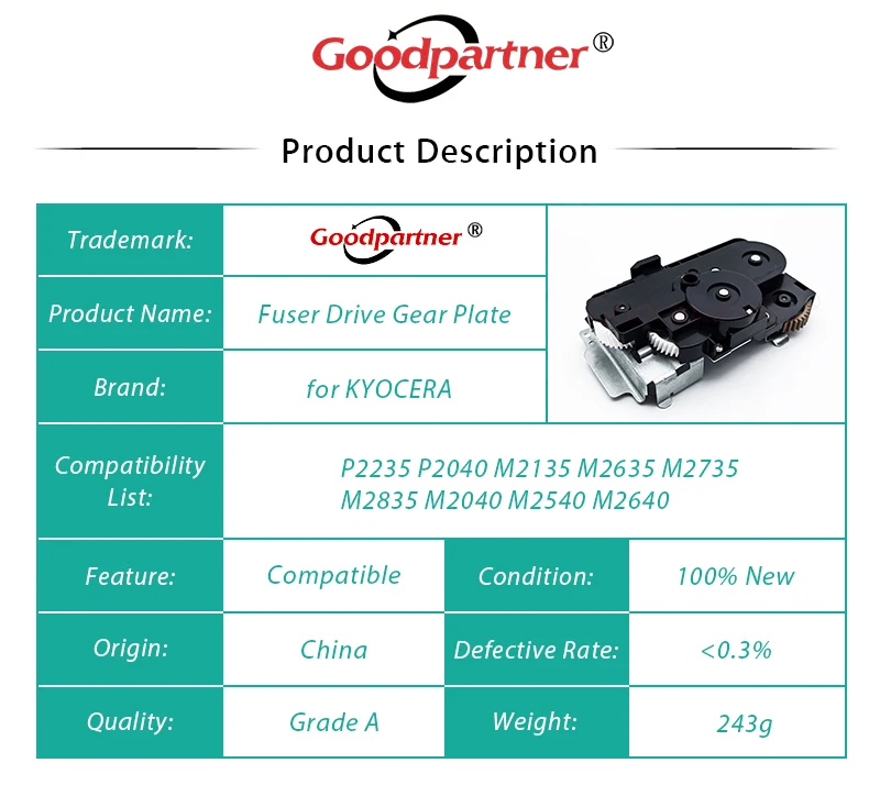 1X 302RV94020 2RV94020 FK-1150 Fuser Drive Gear Plate for KYOCERA P2235 P2040 M2135 M2635 M2735 M2835 M2040 M2540 M2640