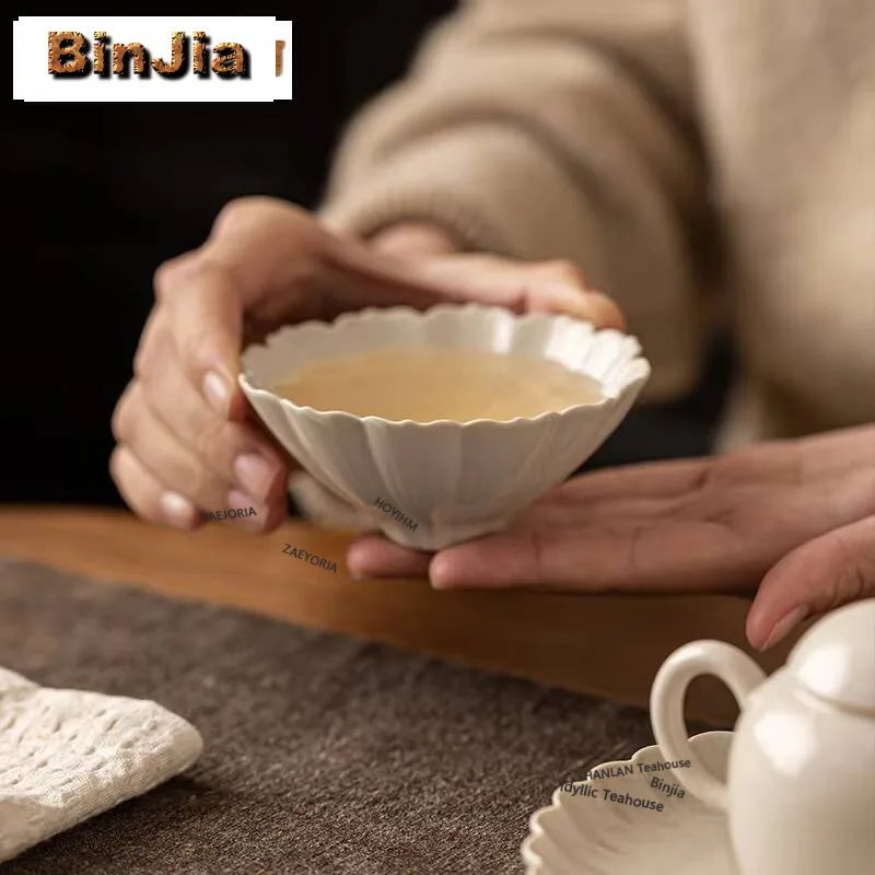 

2pc/set Retro Grass Wood Grey Ceramic Tea Cup Chinese Petal Smelling Fragrance Cup Master Cup Puer Tea Bowl Kung Fu Teaset 90ml