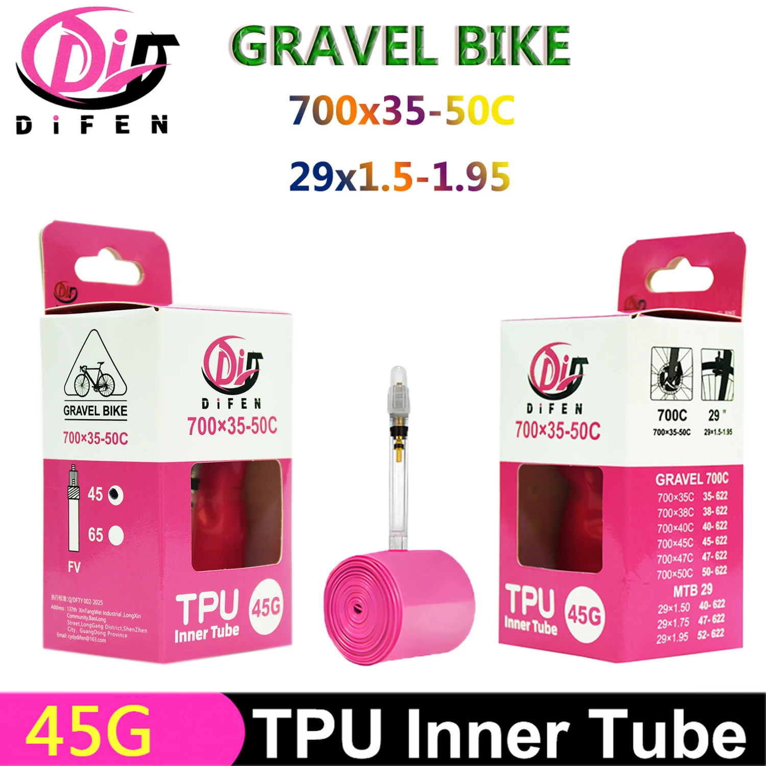 AliExpress DiFEN TPU Inner Tube 700C GRAVEL Bike 700x35-50C For 35C 38C 40C 45C 50C Tire Bicycle Camera MTB 29x1.5-1.95 pneu aro Tyre 45G