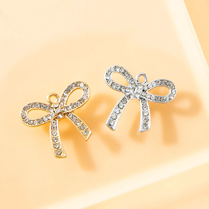 10pcsBow, diamond pendant, bracelet, female keychain, DIY pendant, alloy electroplated accessory, small accessory