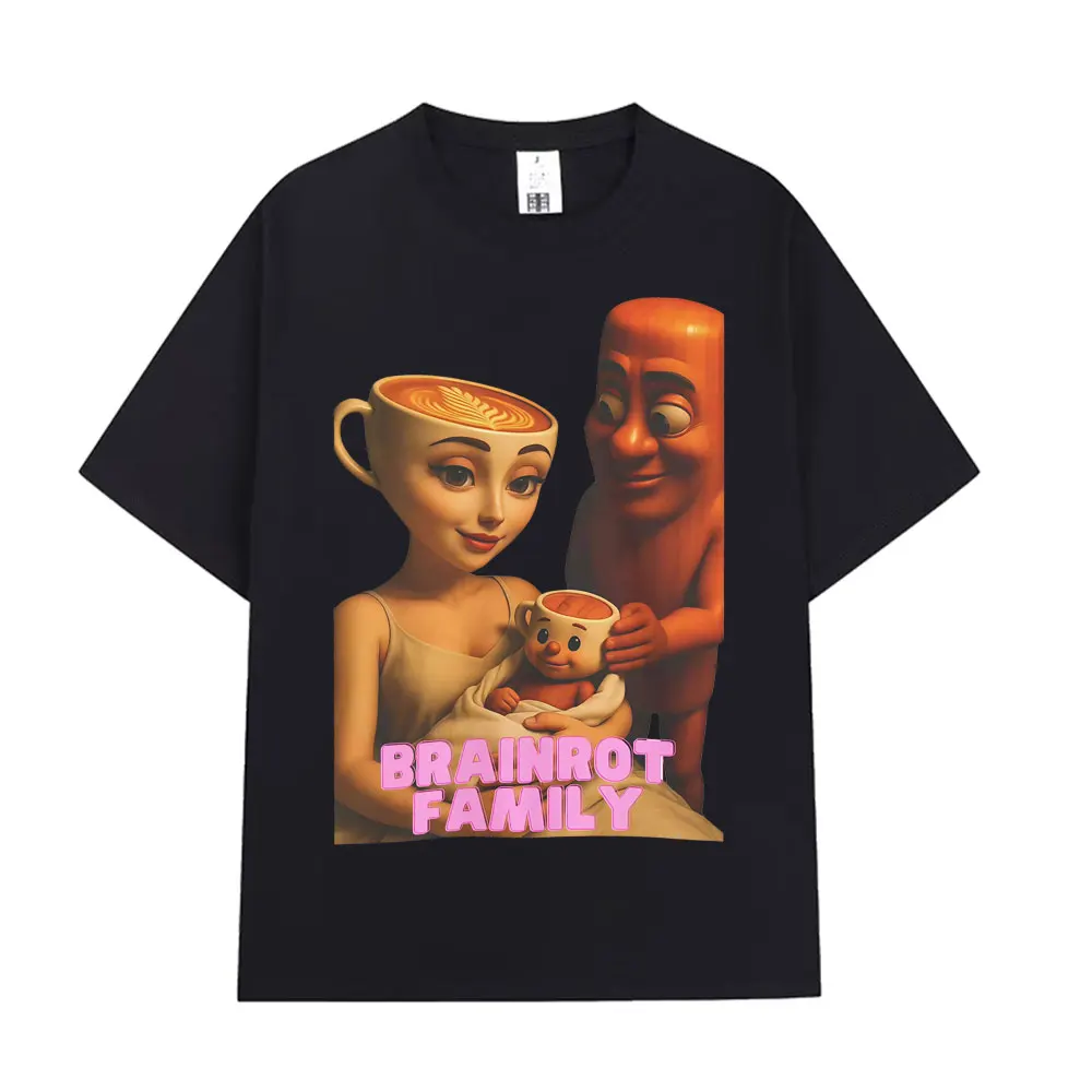 Tung Tung Sahur und Cappuccina T-Shirt mit italienischem Brainrot-Familien-Aufdruck, für Herren und Damen, modische Kleidung, T-Shirts aus 100 % Baumwolle, Sommer
