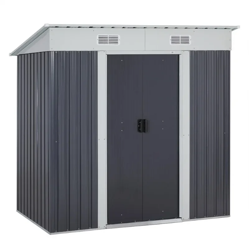 Galvanized Metal tool storage garden Shed including sliding doors with or without foundation of color green grey black