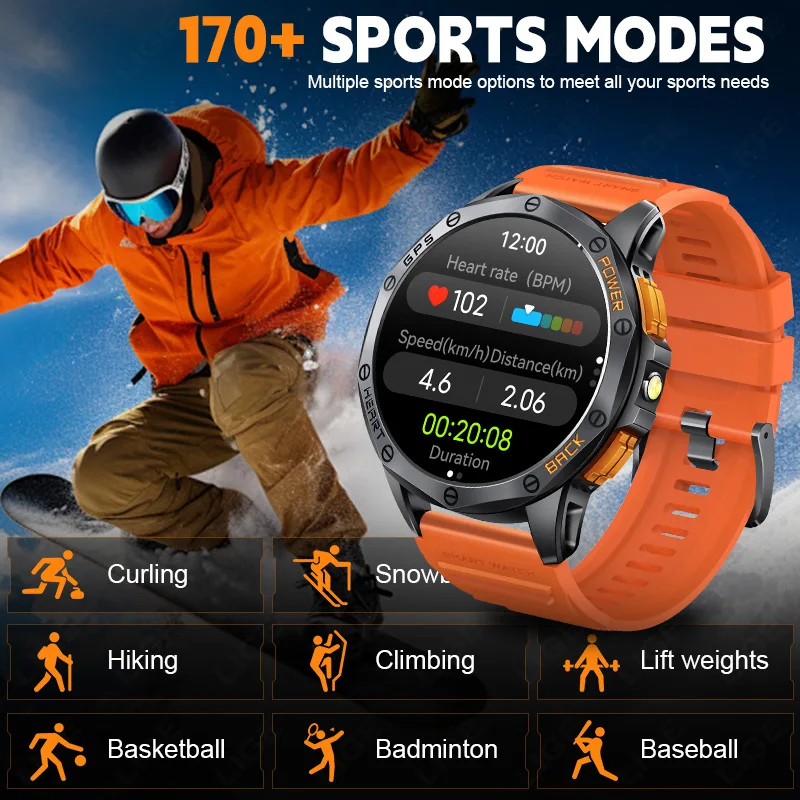 LIGE New AMOLED Ultra HD Screen GPS Smart Watch Bluetooth Call Outdoor Compass LED Flashlight Sport Health Monitoring Smartwatch