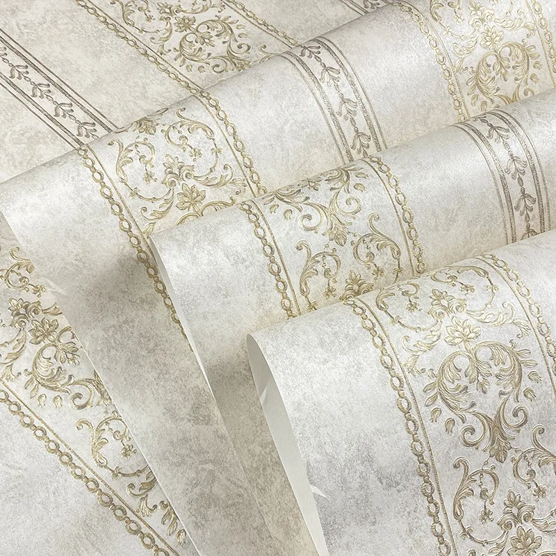 3D Retro European Striped Relief Floral Wallpaper for Bedrooms Living Room Hotel Luxury Backgrounds Non-Woven Wallpaper