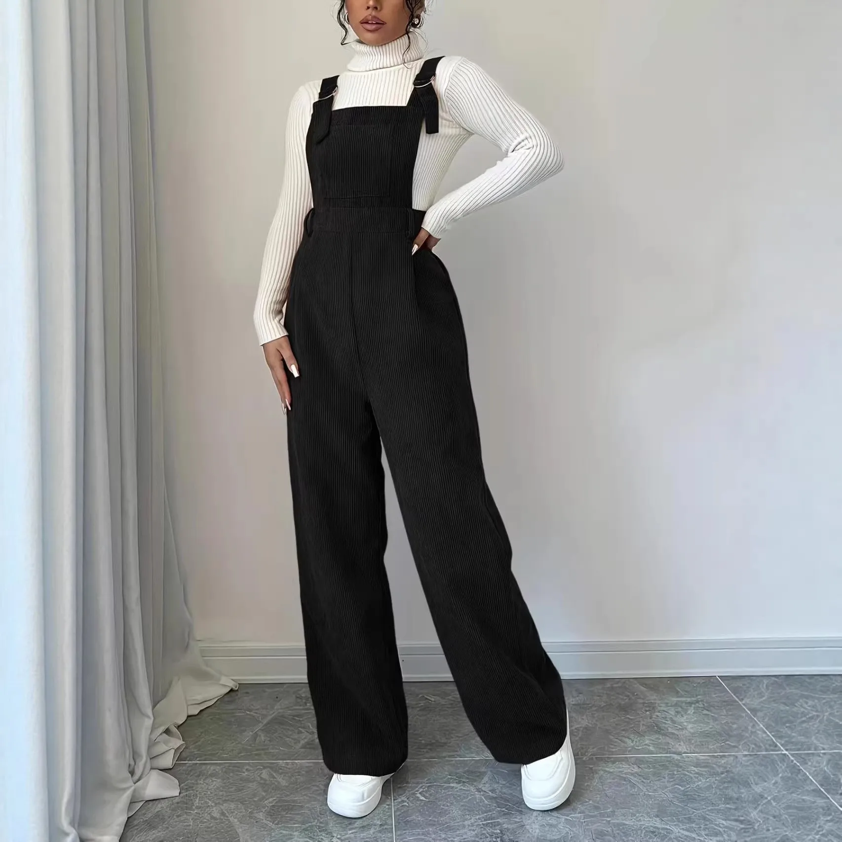 Overalls Pants Straight Leg Full Length Casual with Mid Waist Sweet Style Fresh Sweet Long Sleeveless Overalls for Women