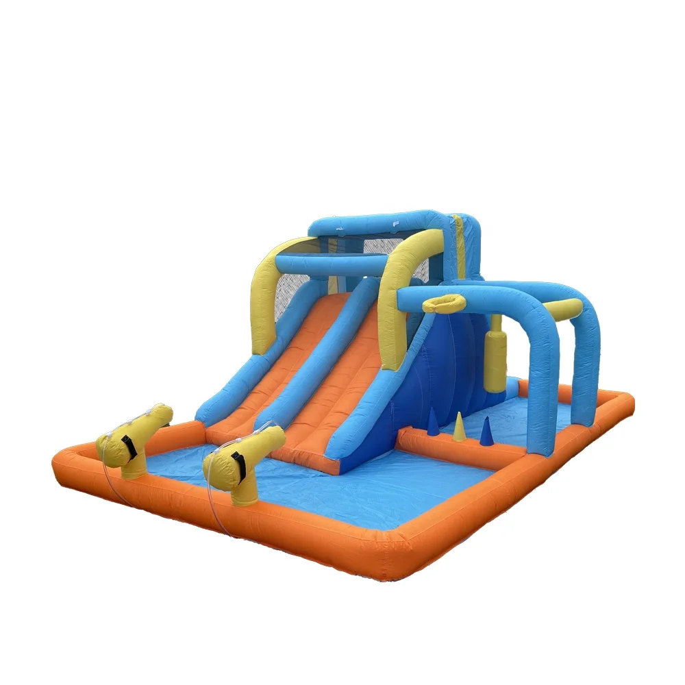 Popular double trampoline water slide sport theme toy indoor outdoor grassland park inflatable castle inflatable bounce house