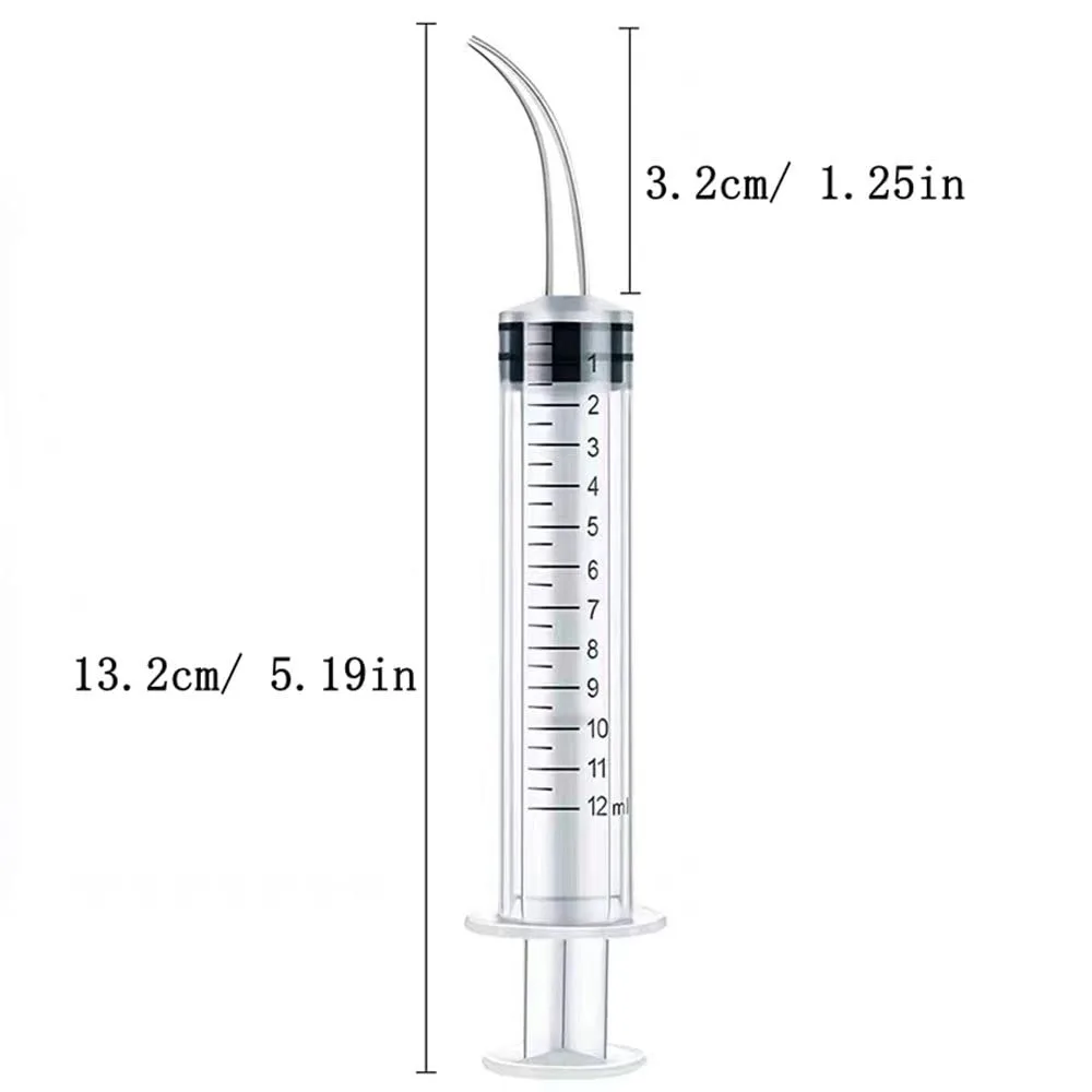 10 Pack Dental Syringes with Curved Tip Disposable Gradient Dental Irrigation Syringes for Oral Dental Care Tonsil Stone Removal Laboratory Feeding Small Pets Curved Measurable (12ml, transparent, 10) view 2