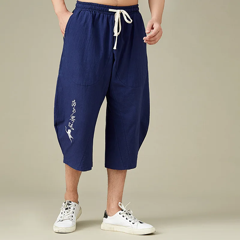 Summer men home wear sleep pants cotton linen chinese style pants vintage Straight plus size 13XL 9XL 10XL 12XL pants Stretch