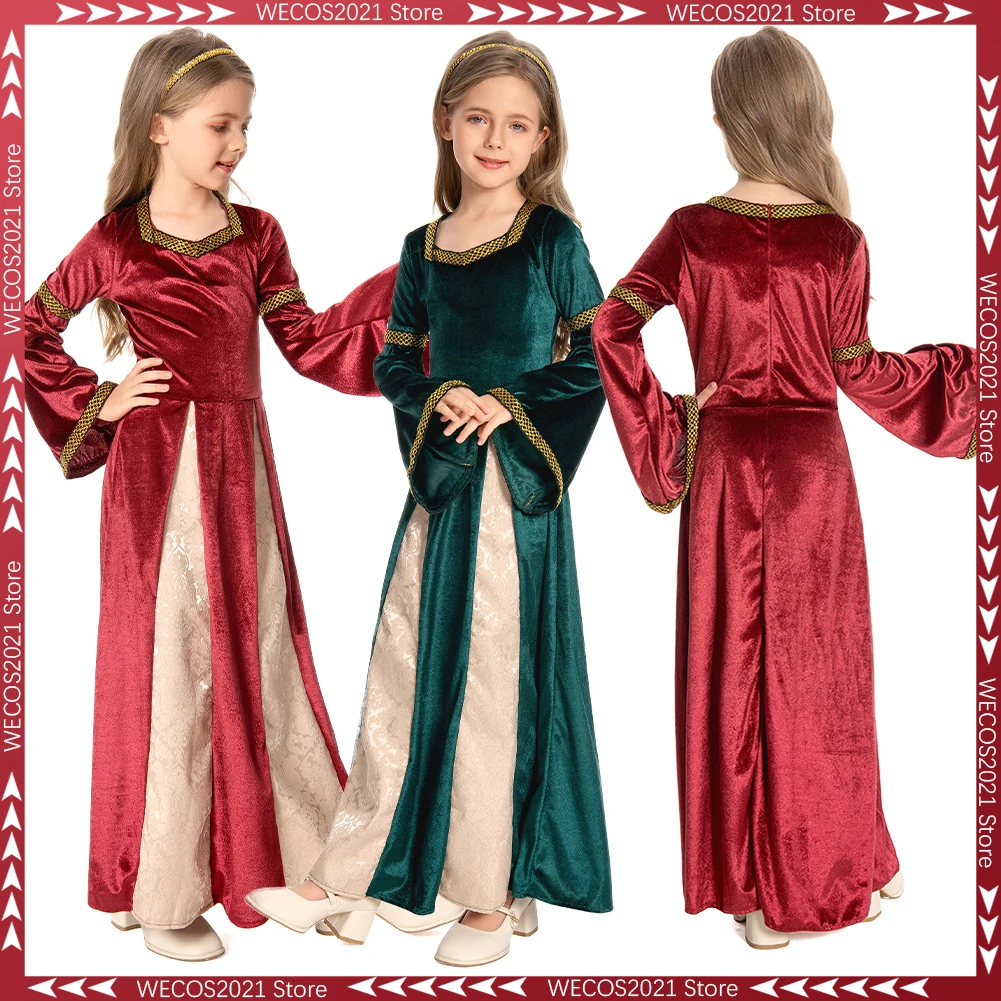 

Костюм для девочек: Средневековое платье принцессы, ретро-наряд для косплея, Хэллоуин, эпоха Возрождения, от 6 до 14 лет, для ролевых игр, праздничный наряд