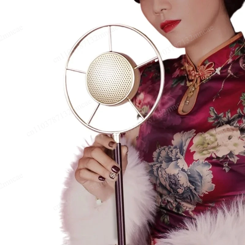 window scene layout art decoration component Old-fashioned microphone vertical stand, retro nostalgic style