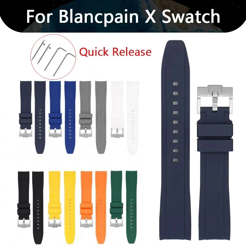 Curved Interface Silicone Strap for Swatch x Blancpain Fifty Fathoms 22mm Men Women Diving Sport Waterproof Rubber Watch Band