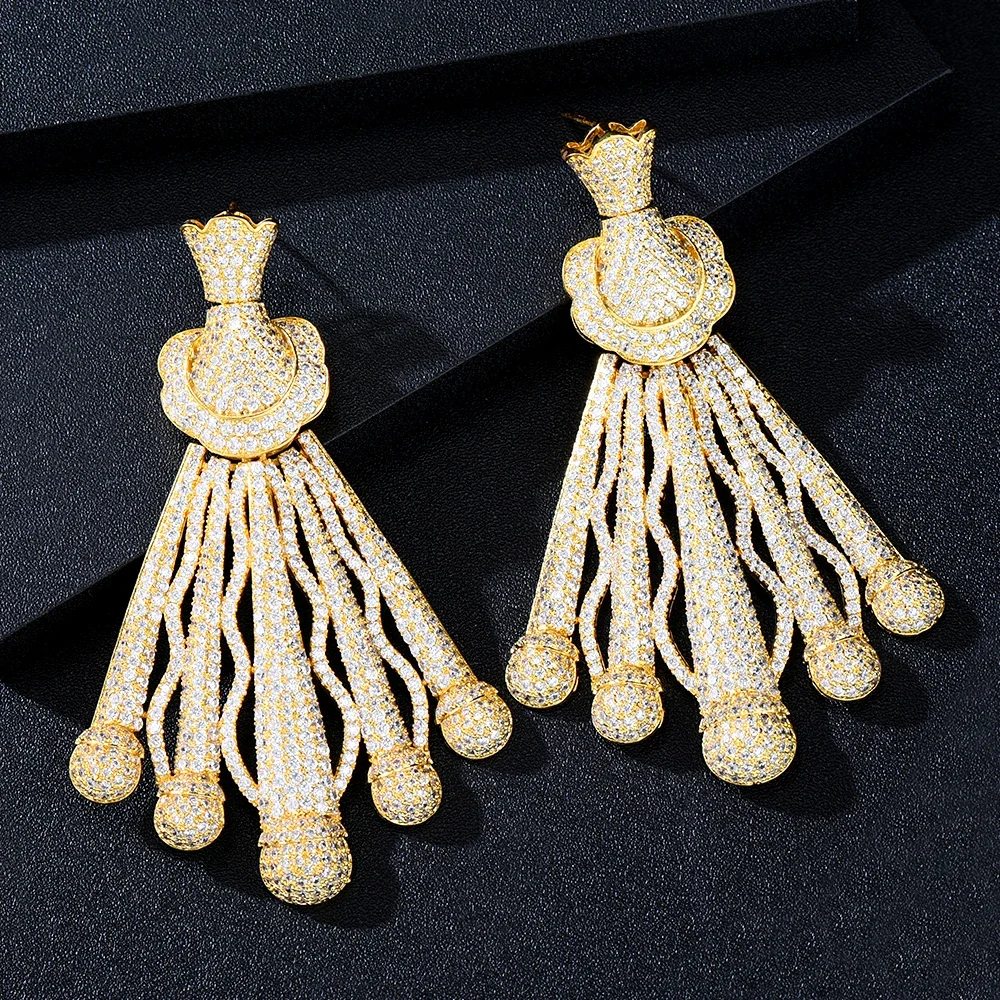 

Missvikki Luxury DUBAI Women Dangle Earrings Shiny Cubic Zircon Drop Earring For Bridal Wedding Party Accessories High Quality