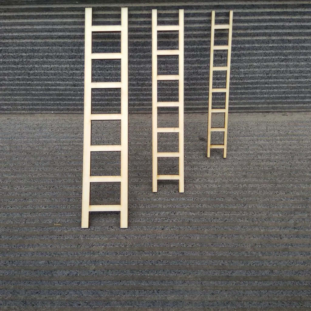 Pack Of 3 Unfinished Simple Mini Wooden Ladder Dollhouse DIY Crafts