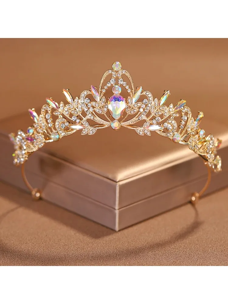 11 สีเจ้าสาว Headwear เต็มไปด้วยบรรยากาศคลาสสิกสีทองมงกุฎสุภาพสตรีสําหรับงานแต่งงานเจ้าสาวและสาววันเกิด