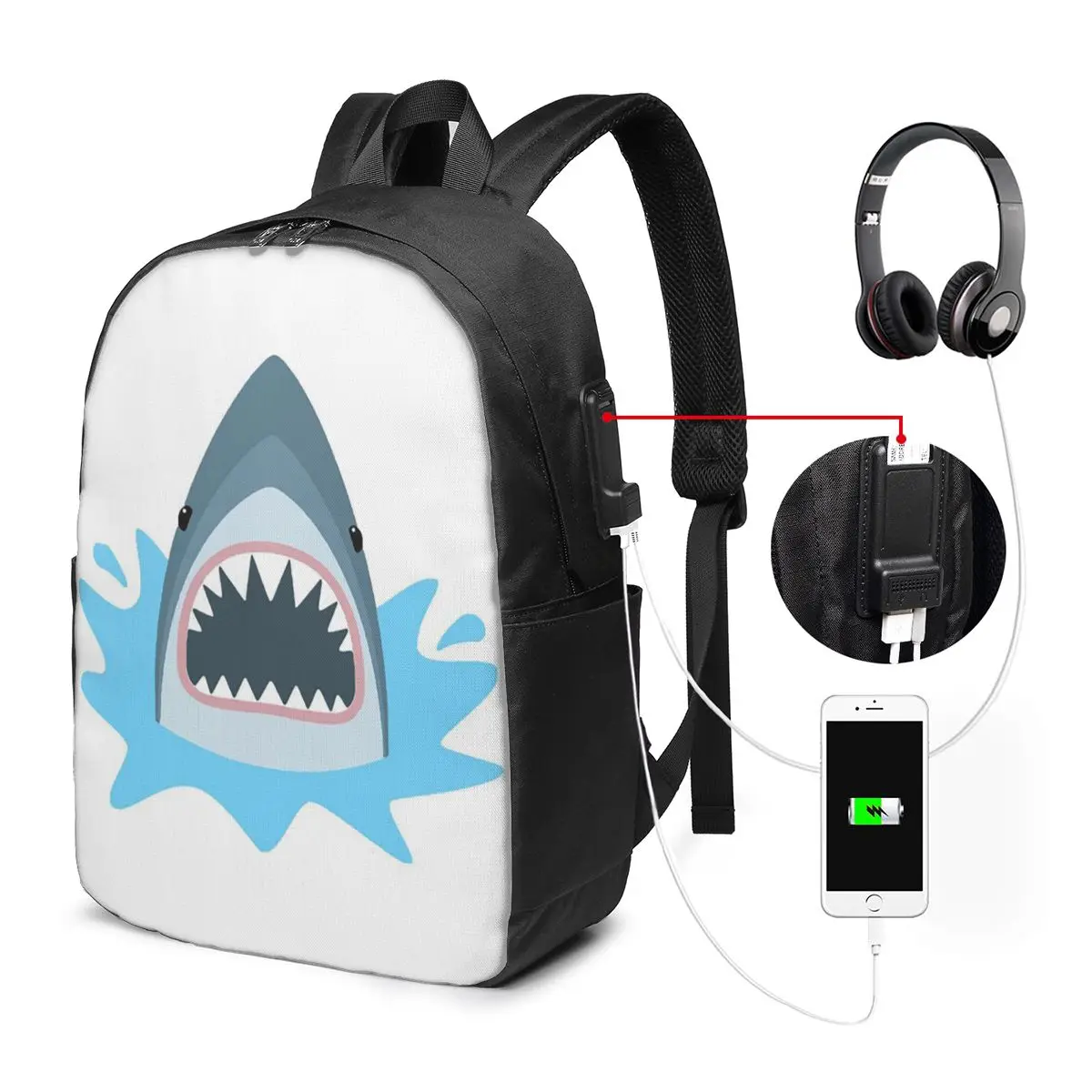 Open Mouth Tiger Shark Cartoon Backpack Travel Notebook Bag Computer College Student School Bag Laptop Shoulder Bags Men Women