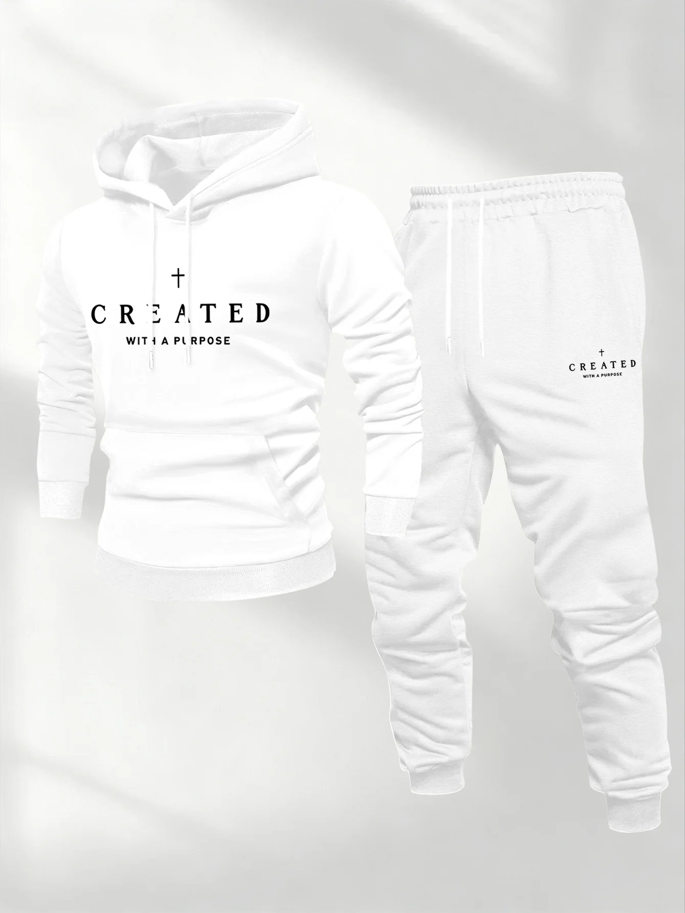Ensemble de survêtement sportif décontracté 2 en 1 pour hommes, créé avec un objectif : sweat à capuche graphique Cross Faith et pantalon de jogging à cordon de serrage, style streetwear.