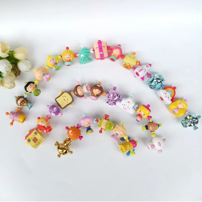 10Pcs Original Mini Kawaii Cute Colorful Assemble Bracelet Necklace Animals Figure Model Rare Collection Toy Gift for Kid Girl