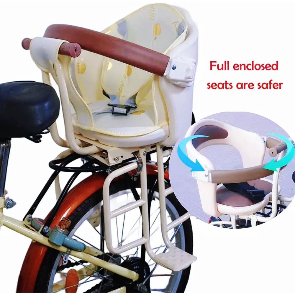 Child Bike Seat Rear Mount with Armrests and Pedals for Toddlers 6 Months to 6 Years, Up to 110 lbs