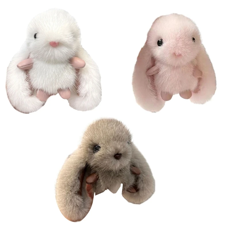 Plush Rabbit Key Chain Ornament Furry Long Eared Rabbit Hanging Pendant for Bag Purse Tote Kids Backpack Accessories