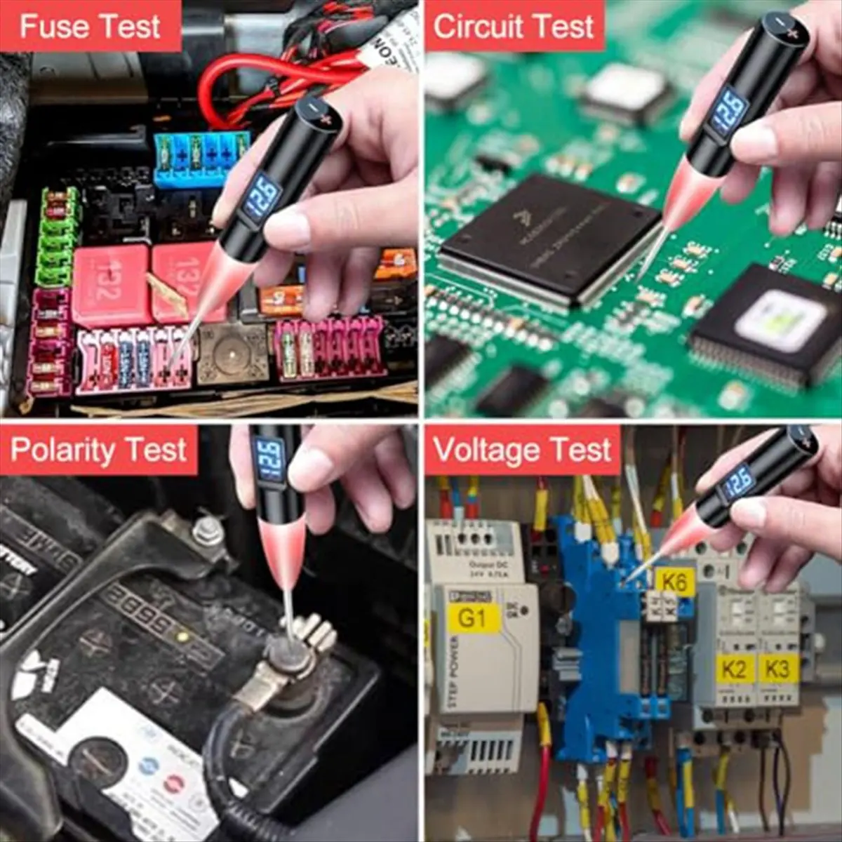 A78I Auto LED Test Light 2-30V Digital Display Fuse Tester Circuit Tester with Polarity Indicate Car Repair Diagnostic Tool