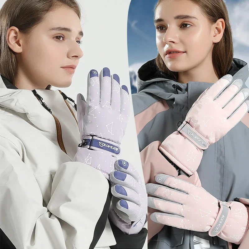 Guantes de esquí de Invierno para mujer, guantes de snowboard al aire libre, a prueba de viento, impermeables, antideslizantes, pantalla táctil, cálidos, guantes de Ciclismo de lana, nuevos