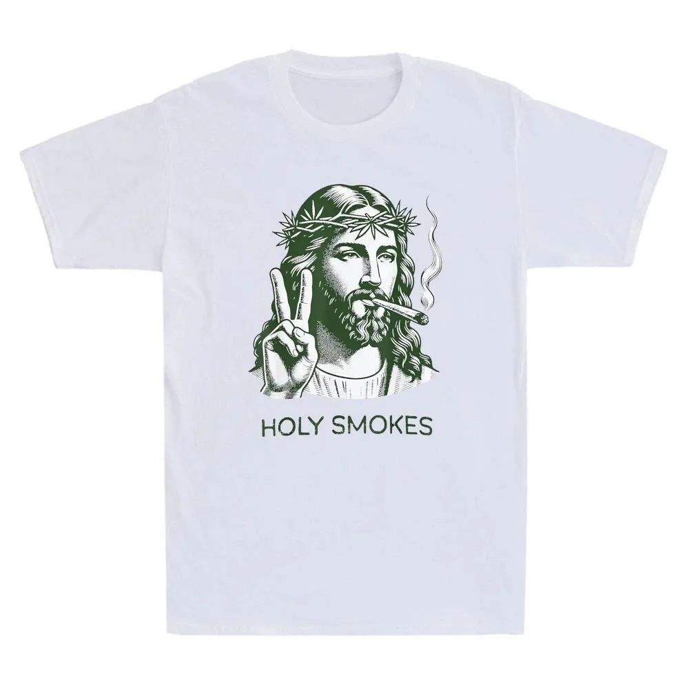 

Holy Smokes Funny Jesus Marijuana Weed Cannabis Stoner 420 Graphic Men's T-Shirt