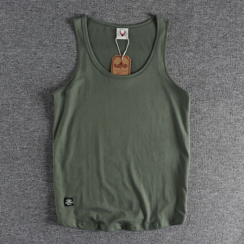 Cotton sleeveless T-shirt vest men\'s loose vest American style outside wear short sleeve boys sports fitness top tide summer