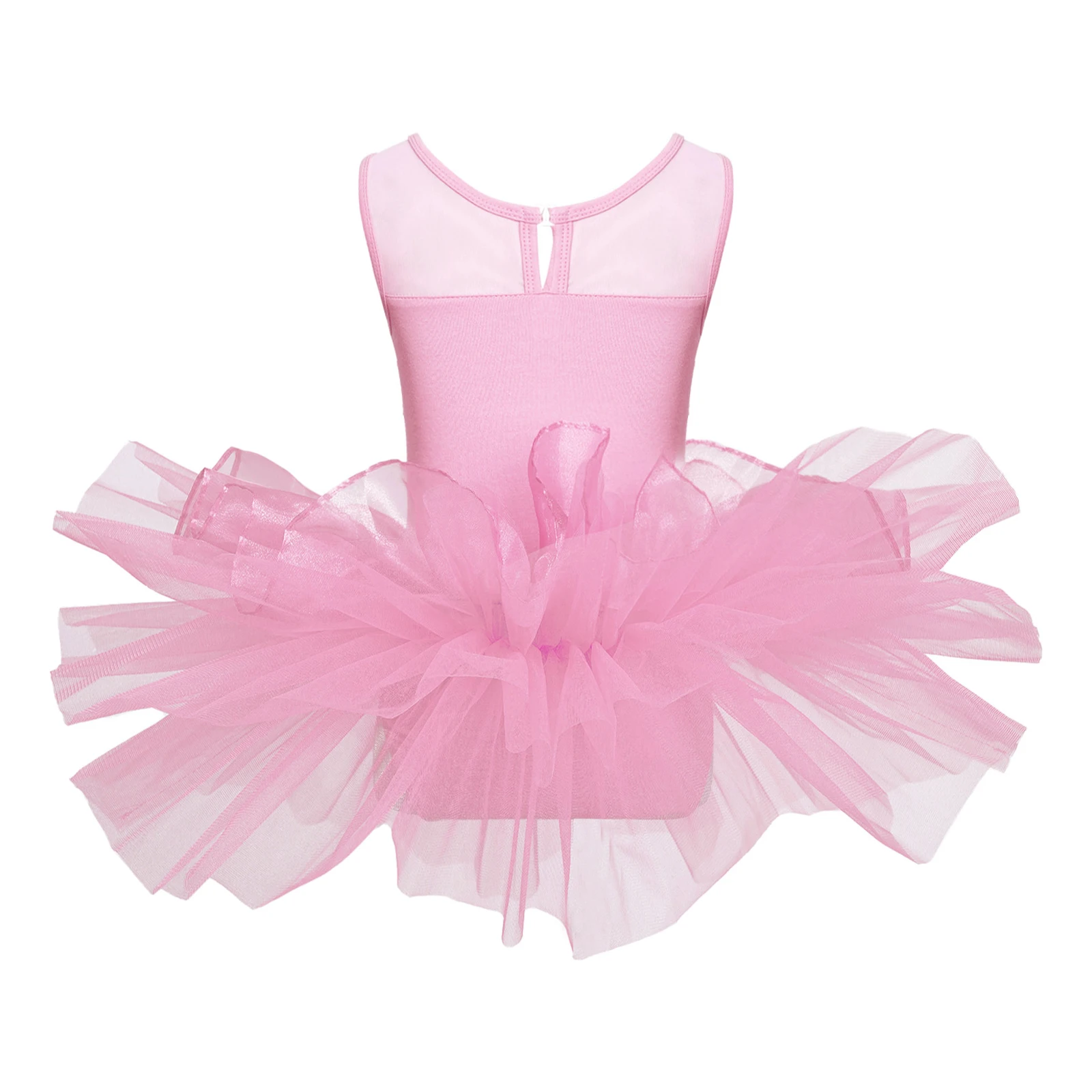 Kids Girls Sequins Ballet Tutu Dress Sleeveless Sheer Mesh Tulle Skirted Gymnastics Leotard Figure Skating Dancewear Costume