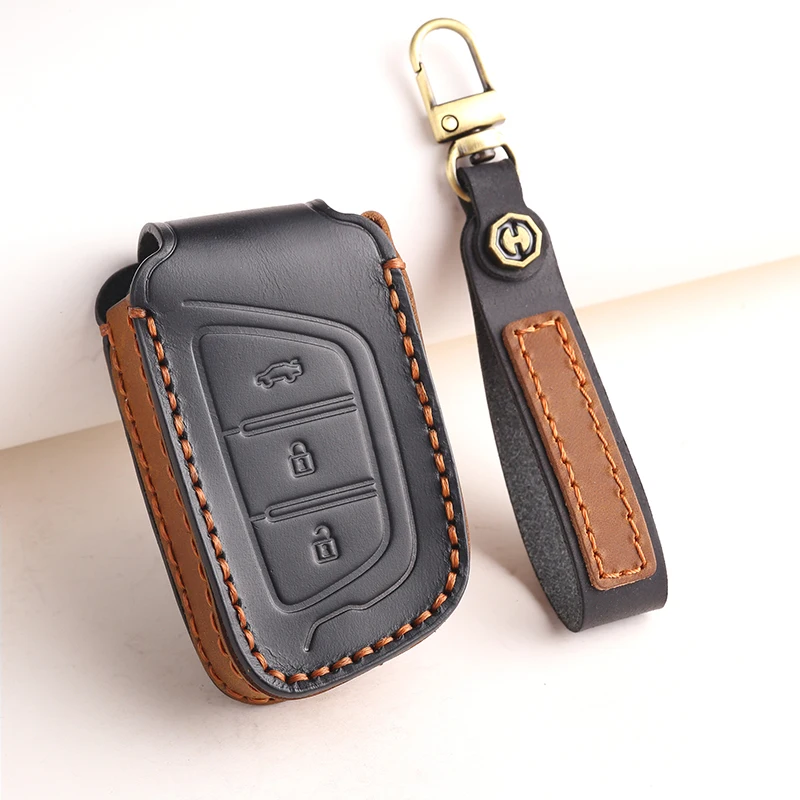 Leather Car Key Case Keychain Holder Key Cover Fob For JAC JS4 J7 E-JS4 S2 S3 S4 S5 S7 JIAYUE A5 X4 X7 IC5 IEV T50 T8 Refine M6