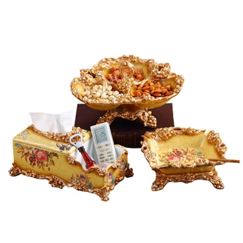 Household Fruit Plate Three-piece Set, Coffee Table Snack Plate, Multi-function Compartmentalized Dried Fruit Plate Large