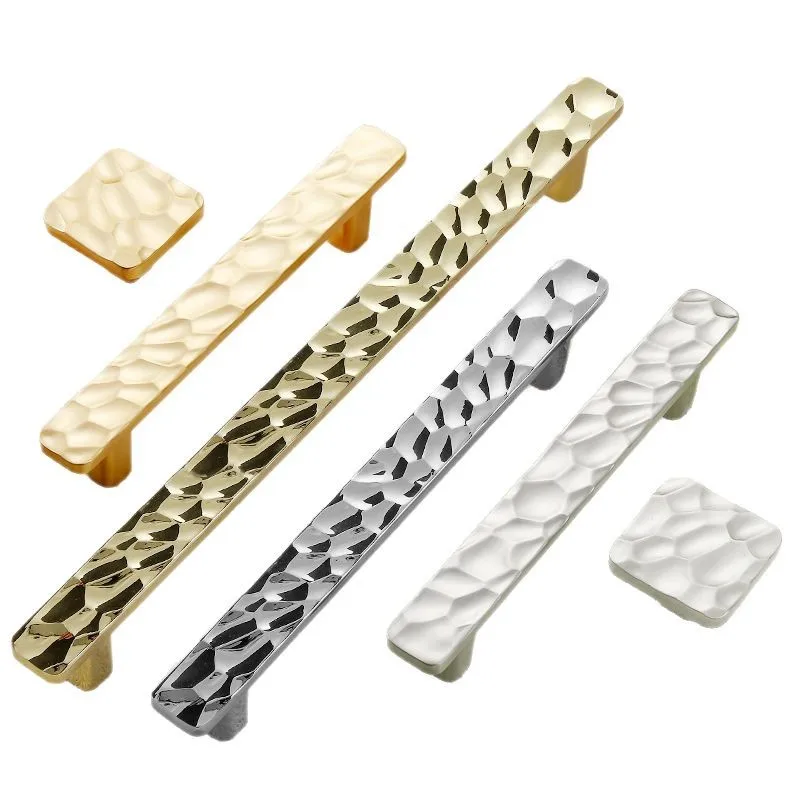 New Hammer Pattern Kitchen Cabinet Storage Handles Gold Drawer Knobs Zinc Alloy Wardrobe Closet Door Pulls Furniture Handles