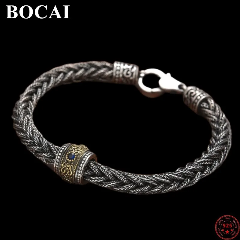 BOCAI S925 Sterling Silver Bracelets for Men Women New Fashion Turn Good Luck Weaven-chain Argentum Amulet Jewelry