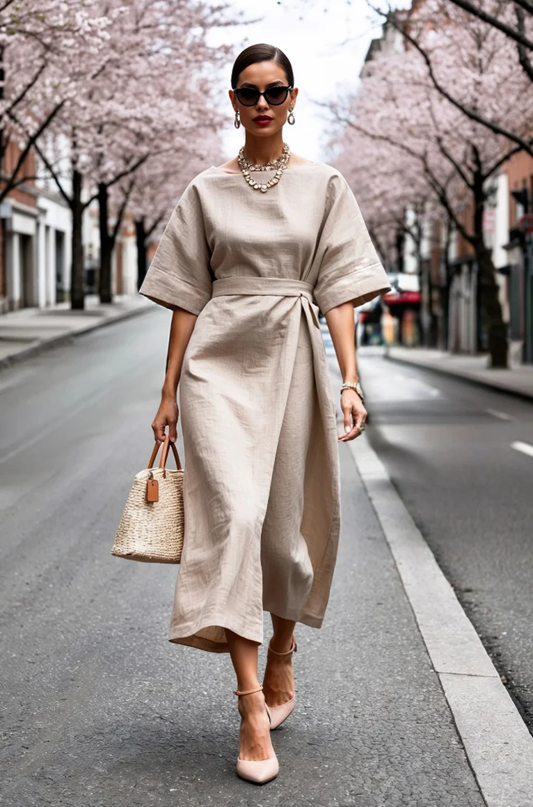 Robe midi élégante pour femme, col bateau, manches chauve-souris, taille haute, ceinturée, style fourreau, pour le bureau, le travail, décontractée, été