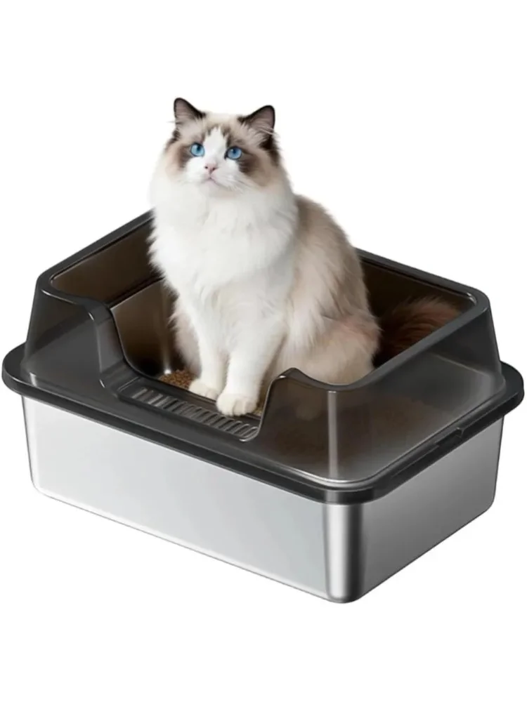 Garvee 50x35x27 cm Hochwandige Katzentoilette aus Edelstahl, Große Gitterdesign-Schale, Auslaufsicher, Leicht zu Reinigen, Geruchsreduzierend für Große und Schwere Katzen & Mehrkatzen-Haushalte