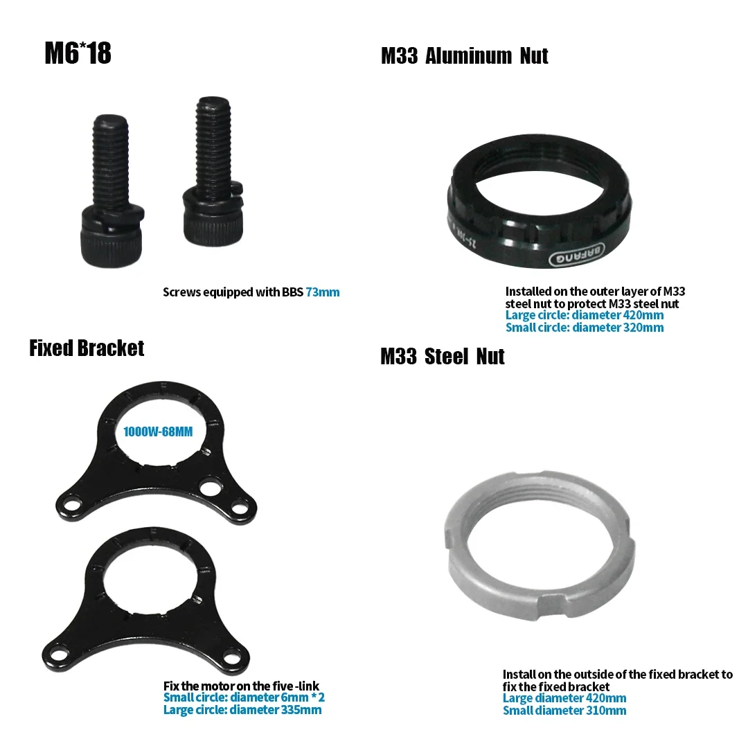 Bafang Mid Motor Kits 68MM 73MM 100MM 120MM Bracket Bottom Installation Screw Nut Gasket 8FUN BBS01B BBS02B BBSHD  Accessories