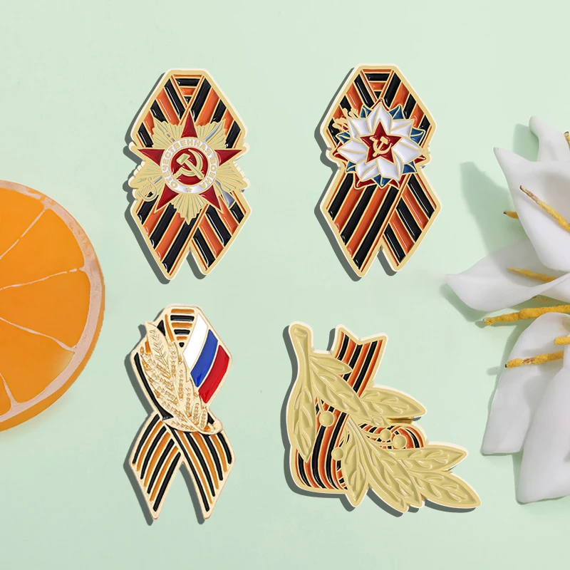 Soviet Victory Day Medal Enamel Pins St. George Ribbon USSR Commemorative Brooches Lapel Badge Jewelry Gifts for Friends ﻿