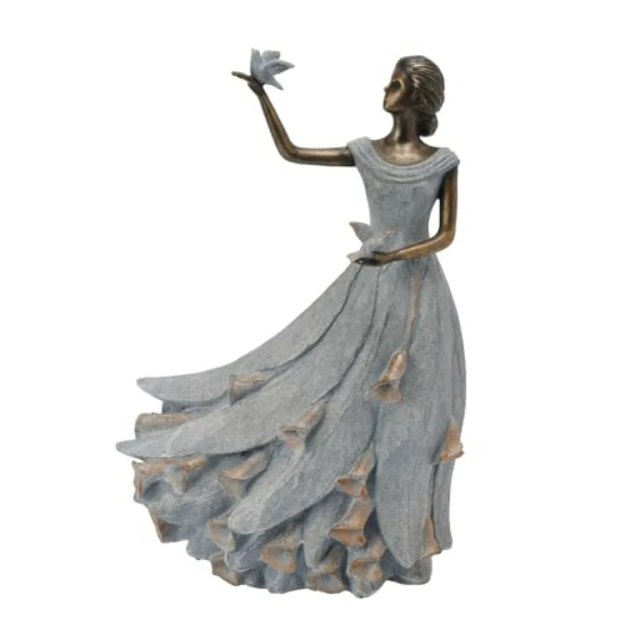 

Садовая статуэтка для декора дома, 16 дюймов, Девочка в платье с пыльно-голубыми каллами, из смолы, для сада, подарки для женщин