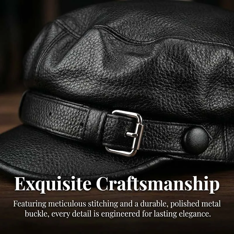 Autumn Real Cow Leather Retro Visor Hat For Men British Style Top Grade Newsboy Cap Street Fashion Soft Touch Bucket Women Hat